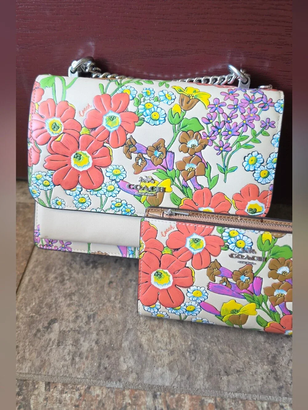 Coach Floral Print Shoulder Bag & Wallet - Multicolor